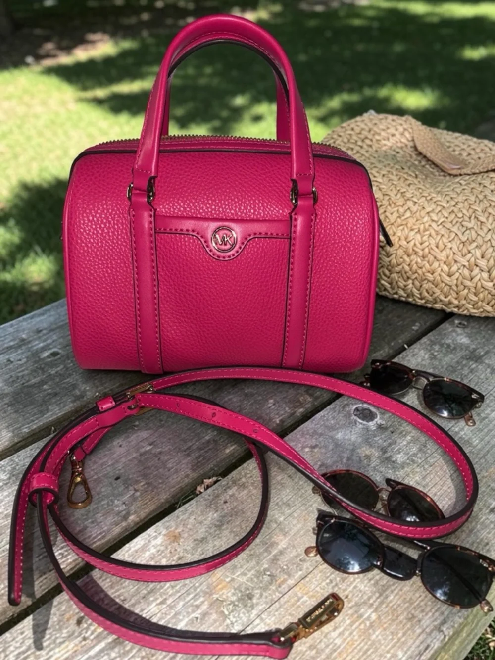 Michael Kors Bedford Small Satchel Pink Pebbled Leather Top Handle Crossbody Bag - Picture 2 of 6